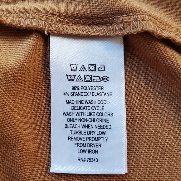 TAHARI SZ XL Faux Wrap Womens Top Camel Brown Short Sleeve V-neck Stretch Blouse - Picture 5 of 6